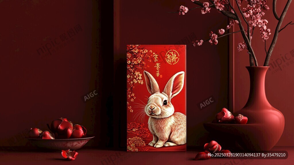 兔年紅包與中式裝飾擺件