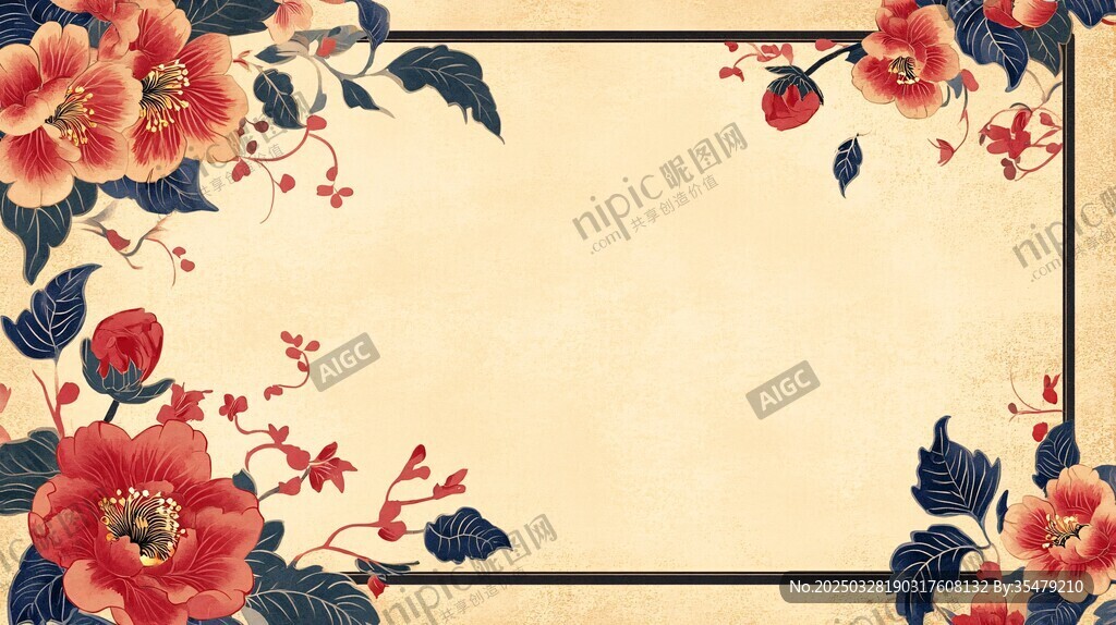中式花卉邊框背景圖