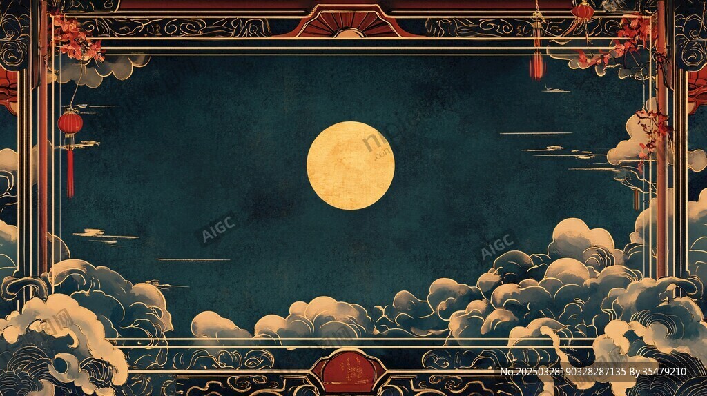 中秋月夜國風祥云圖景