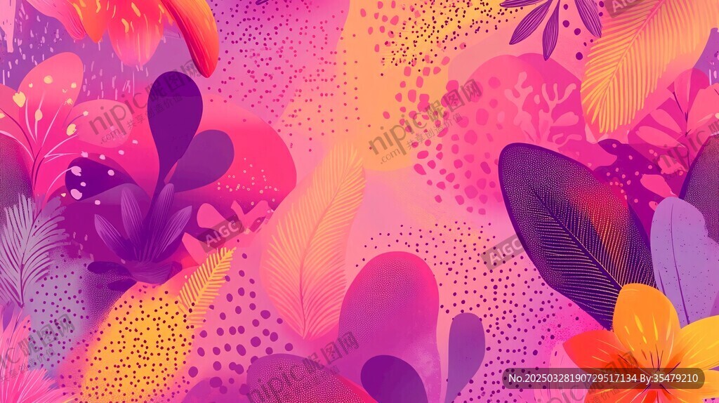 夢幻多彩花卉植物背景圖
