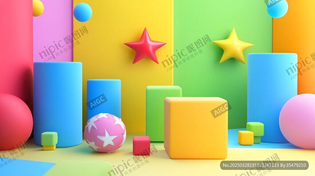 多彩立體幾何玩具場景
