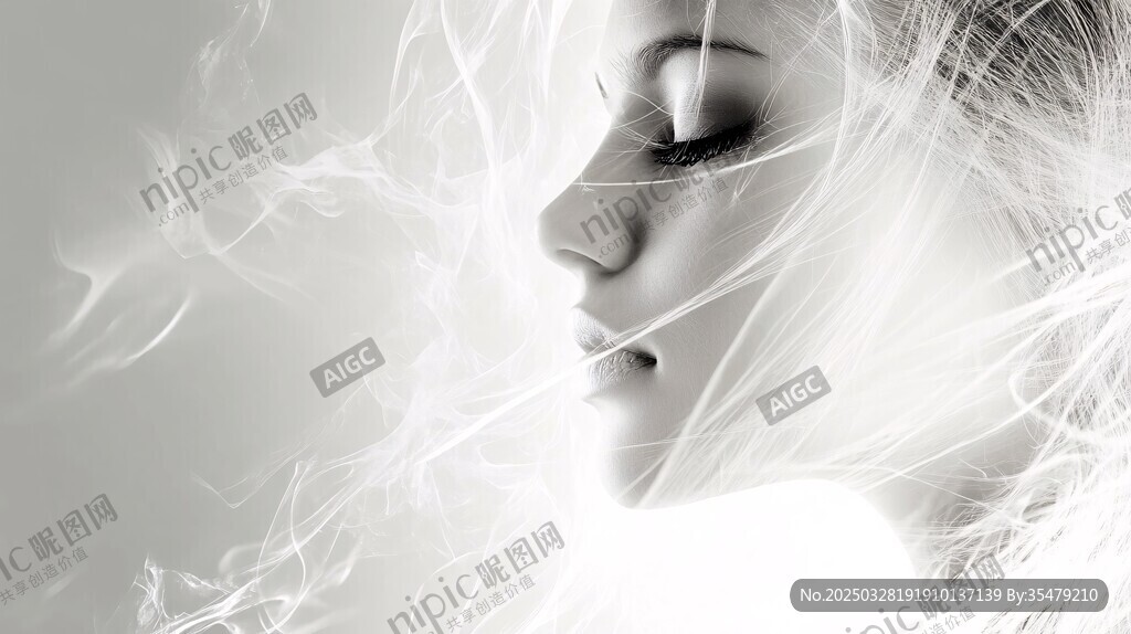 夢幻光影下的女性側臉