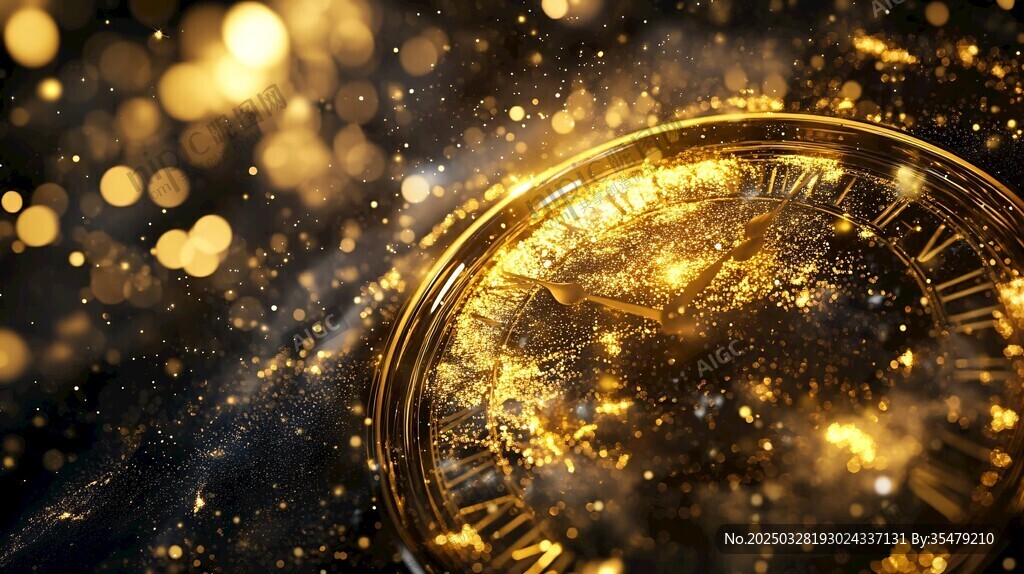金色璀璨時鐘夢幻背景