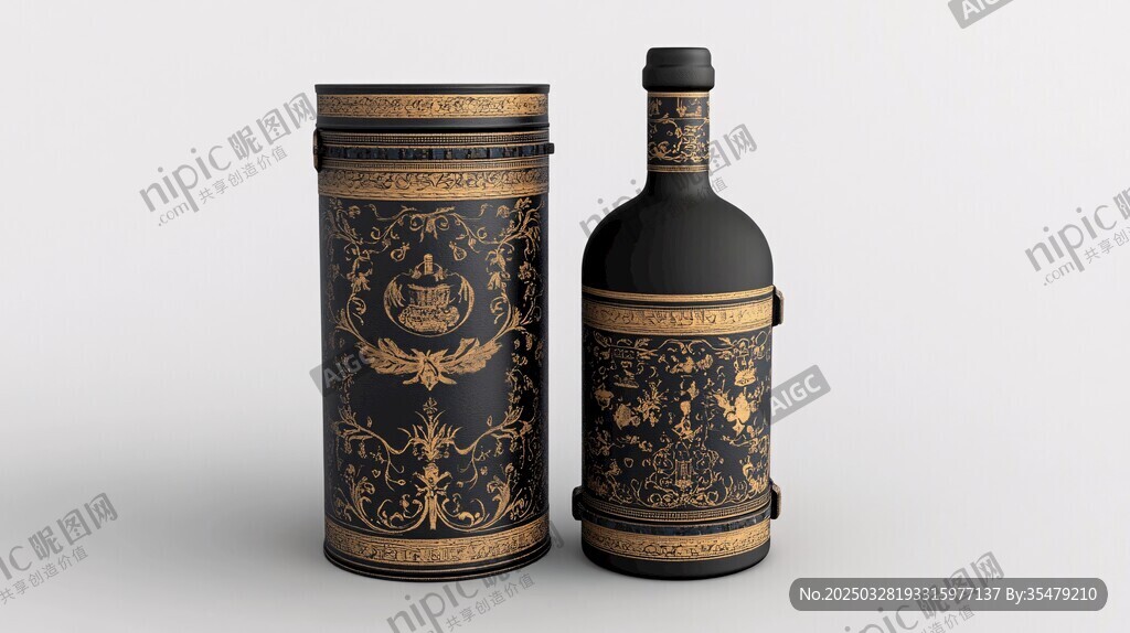 奢華黑金酒瓶與配套酒罐