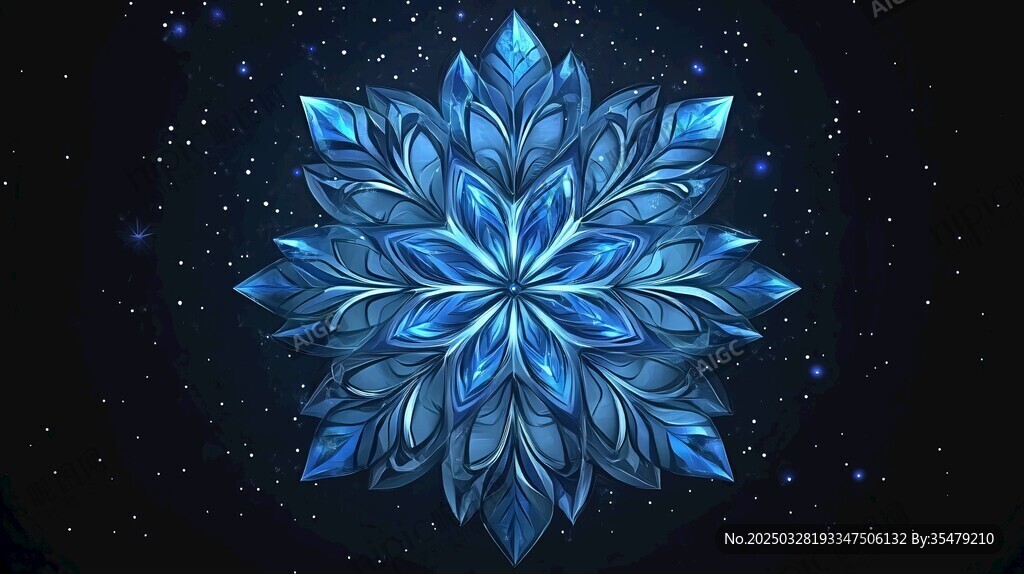 夢幻藍(lán)色雪花星夜背景圖