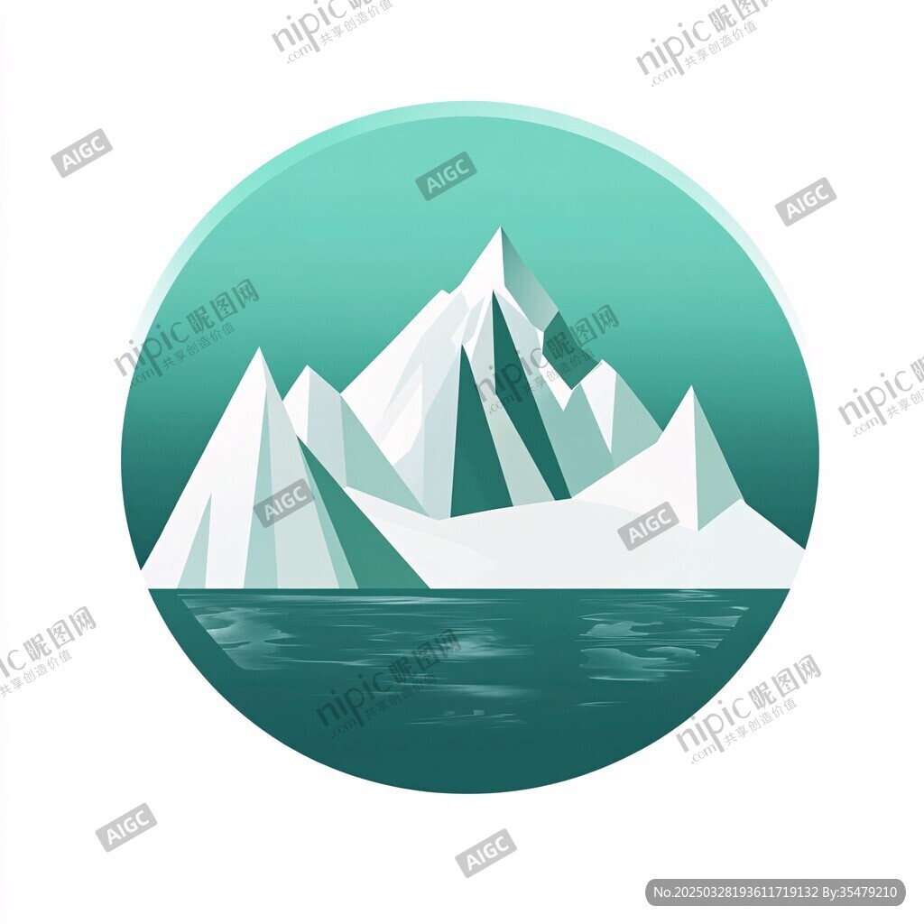 圓形中的簡約冰山風景圖