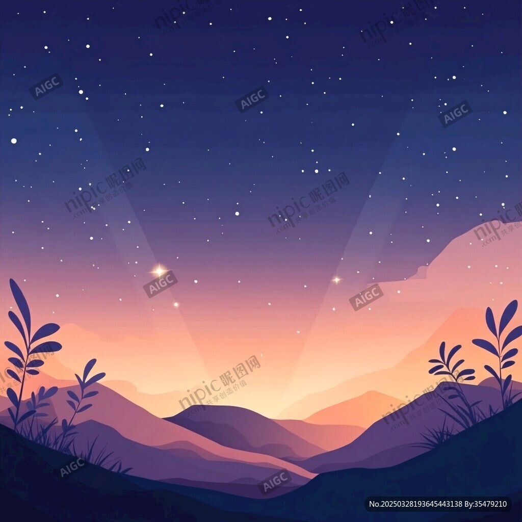 山間星空下的夢(mèng)幻黃昏