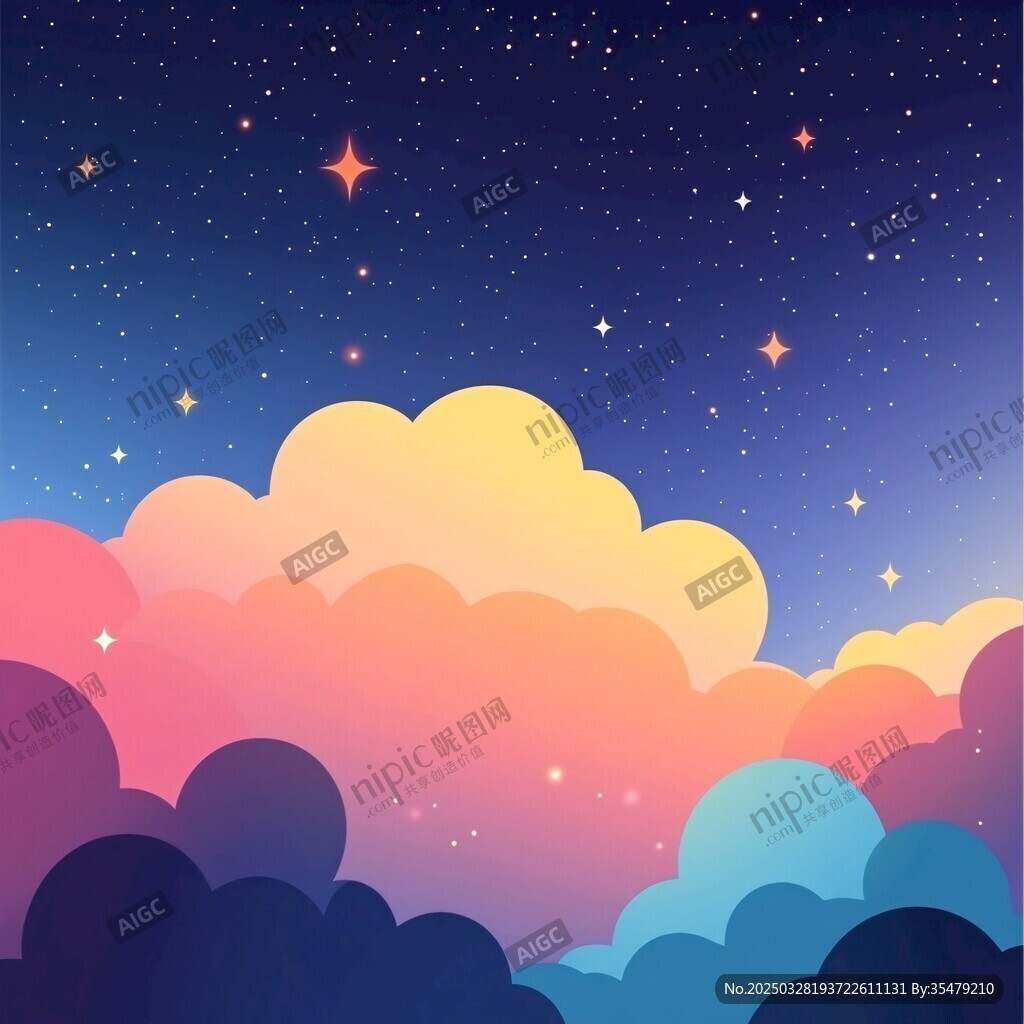 夢幻星空下的多彩云朵