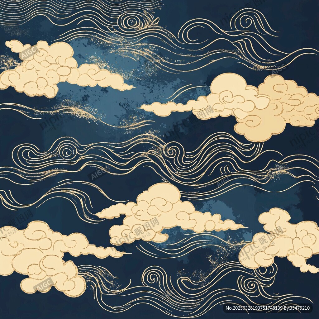 中式云紋波浪古風背景圖