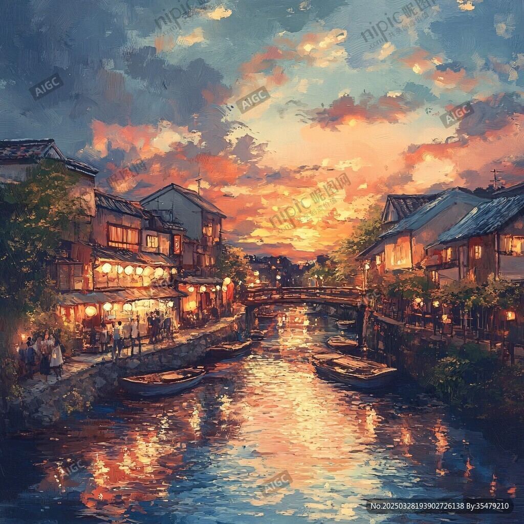 黃昏下的水鄉(xiāng)浪漫景致