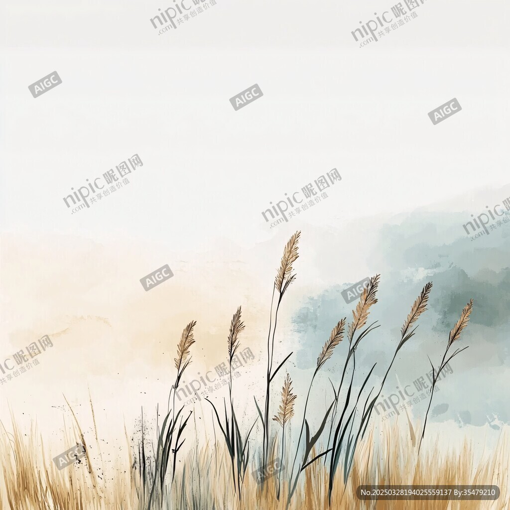 水墨風蘆葦蕩詩意景象
