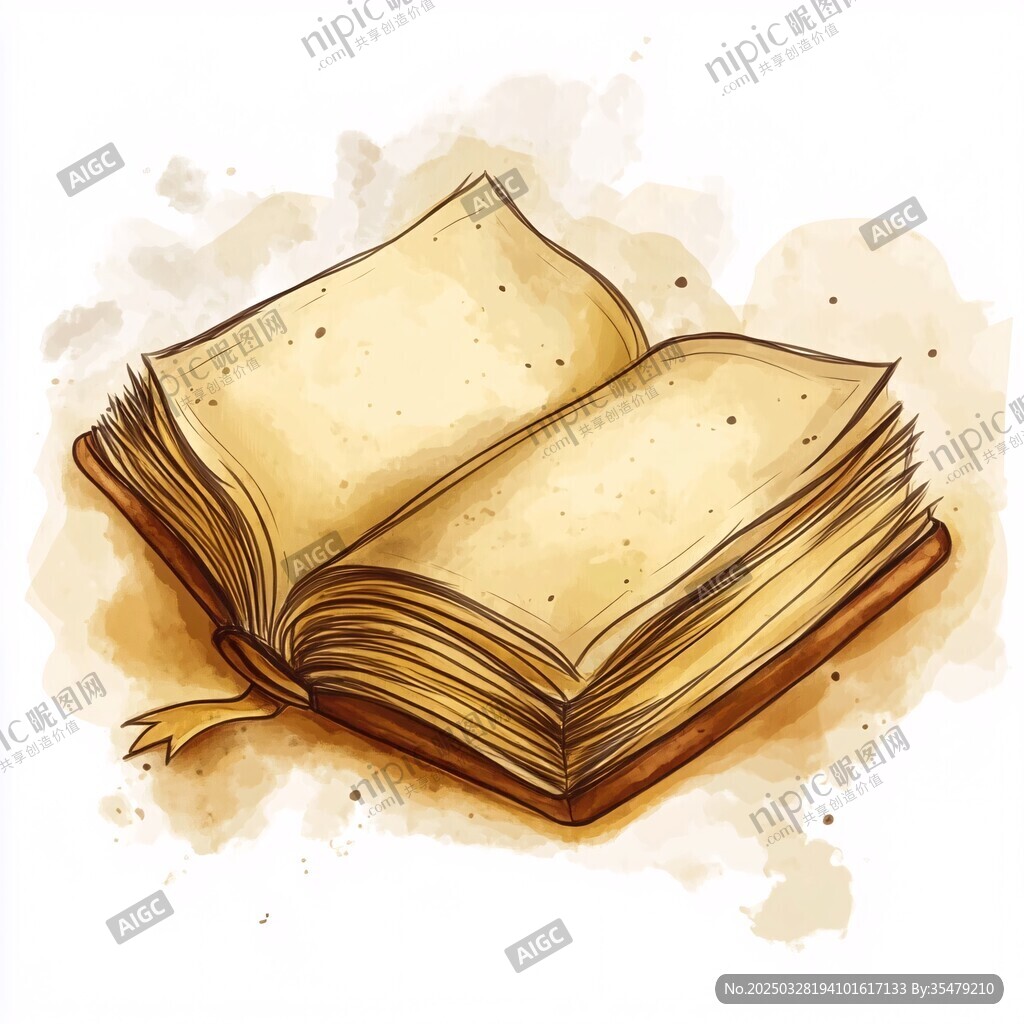 復古翻開的舊書水彩插畫
