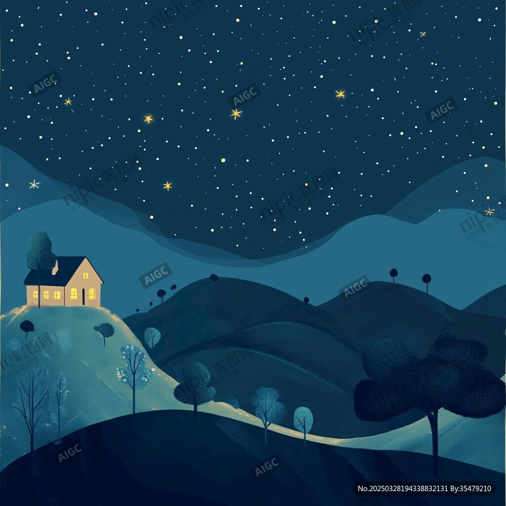 星夜下的山間小屋