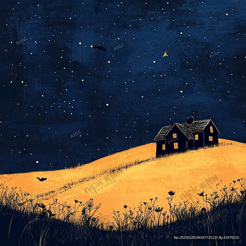 夜下孤屋的靜謐星空?qǐng)D景