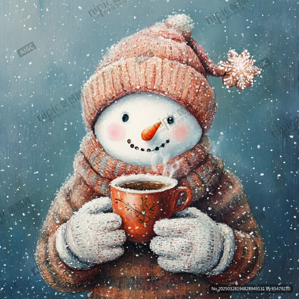 雪人暖冬 手捧熱飲的溫馨時刻