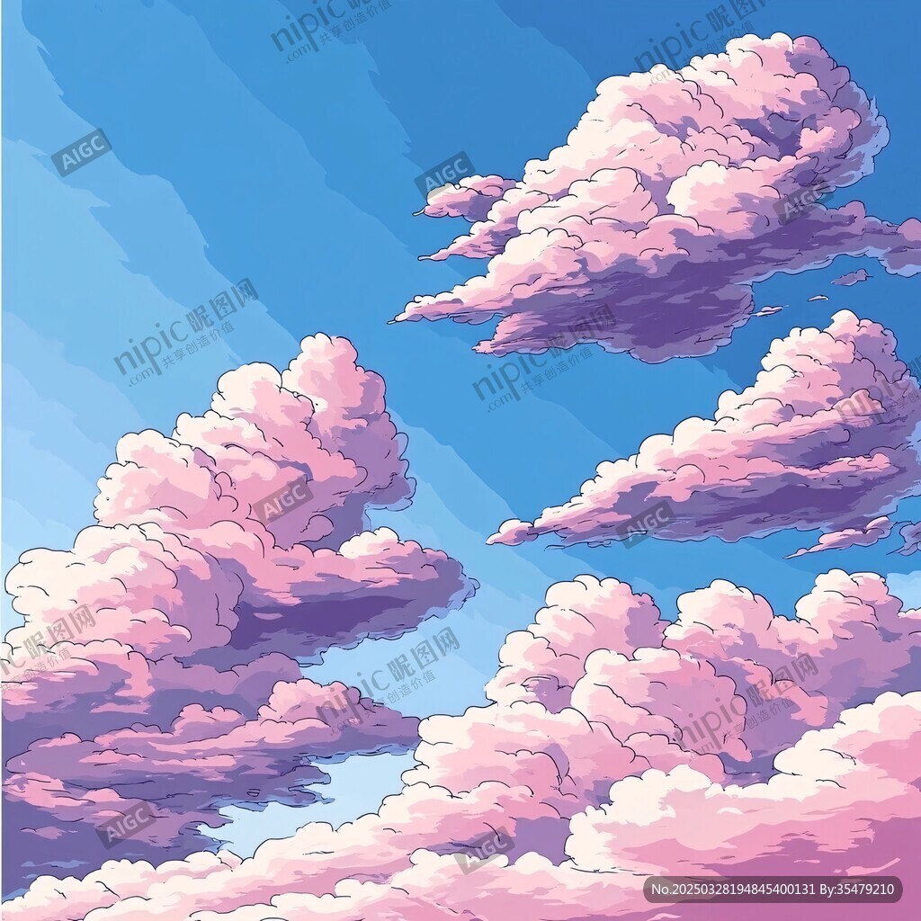 夢幻粉紫天空中的云朵