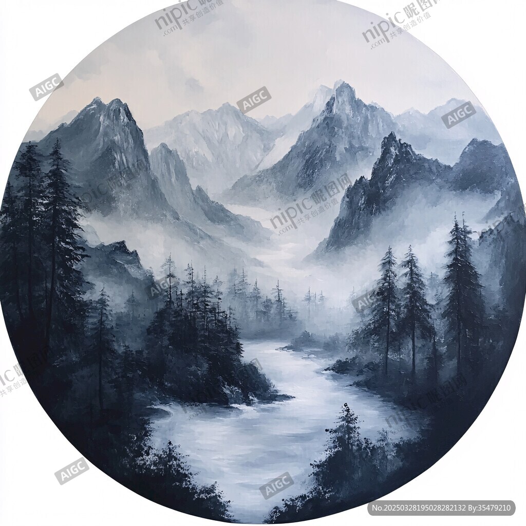 水墨山水間的靜謐河谷