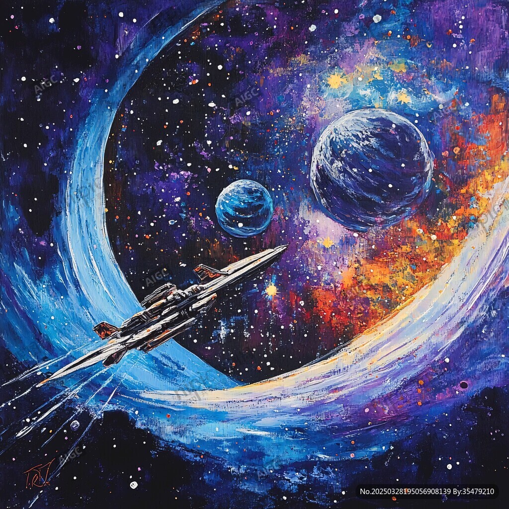 夢幻星際飛船遨游宇宙圖景