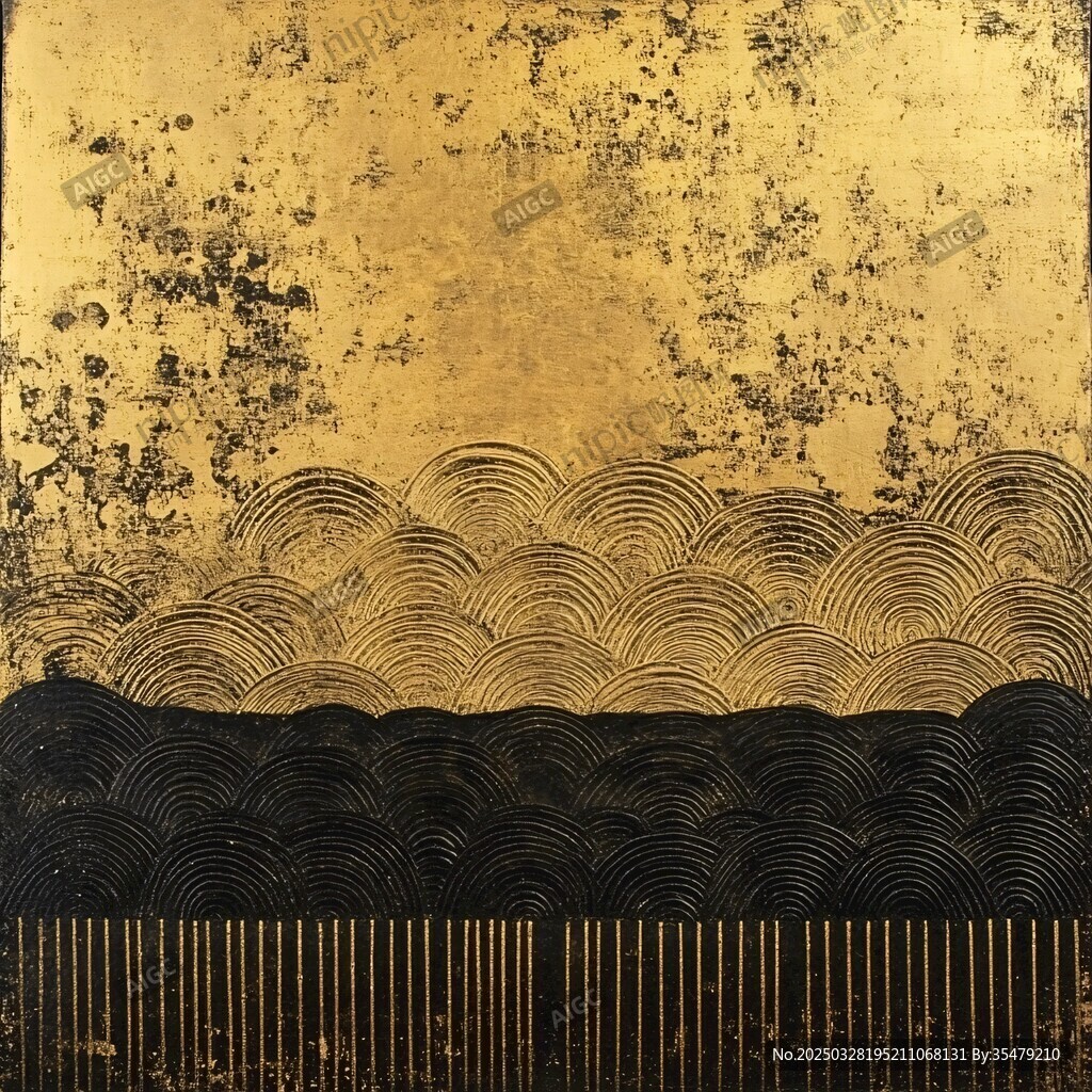 黑金海浪紋理藝術(shù)裝飾畫