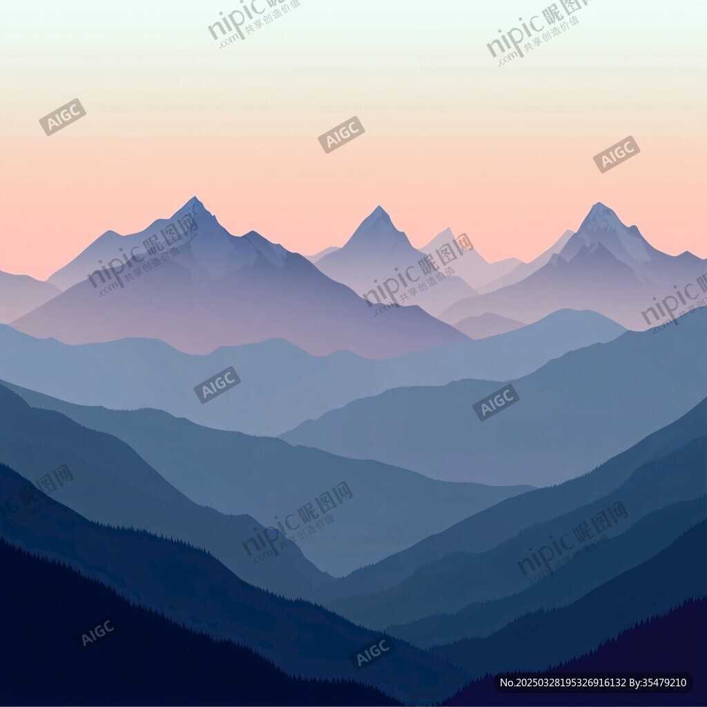黃昏下的層疊山脈景觀