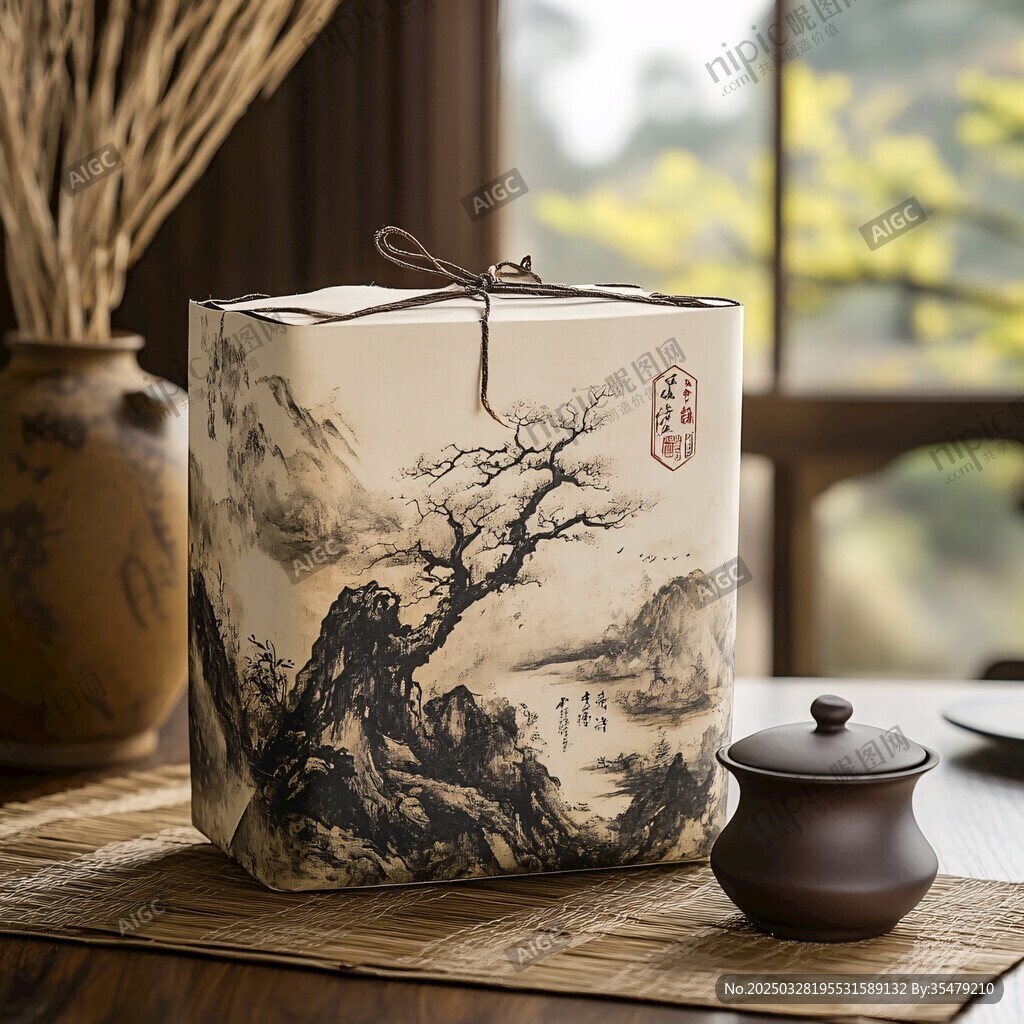 中式山水風茶葉包裝盒展示