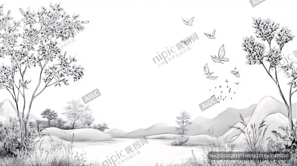黑白自然風(fēng)景插畫