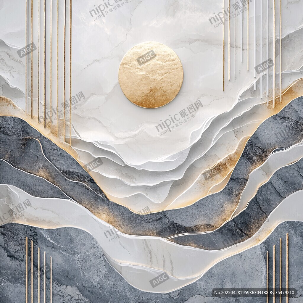 現(xiàn)代輕奢山水金月裝飾畫