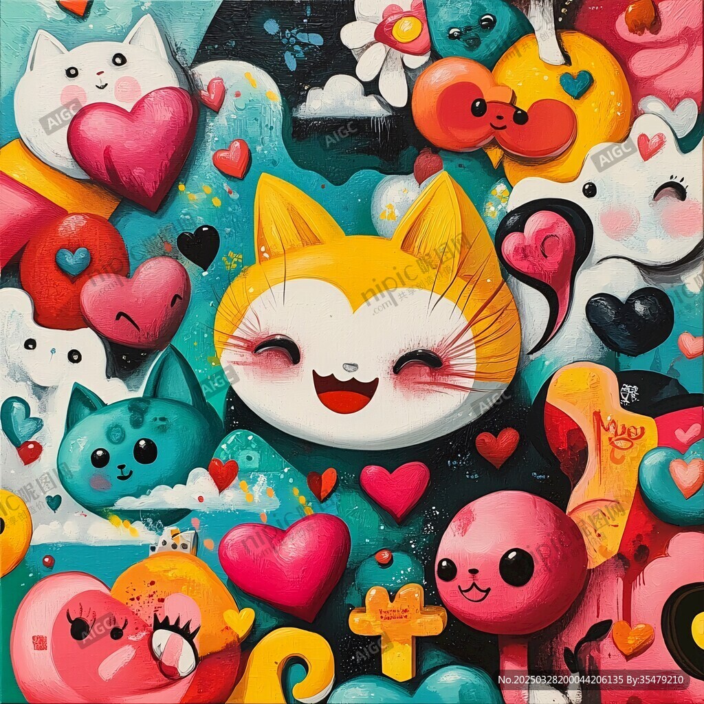 可愛萌趣的動物愛心插畫