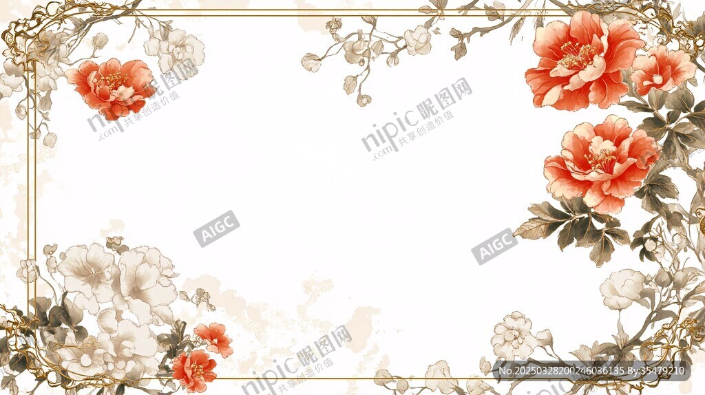中式花卉邊框裝飾圖