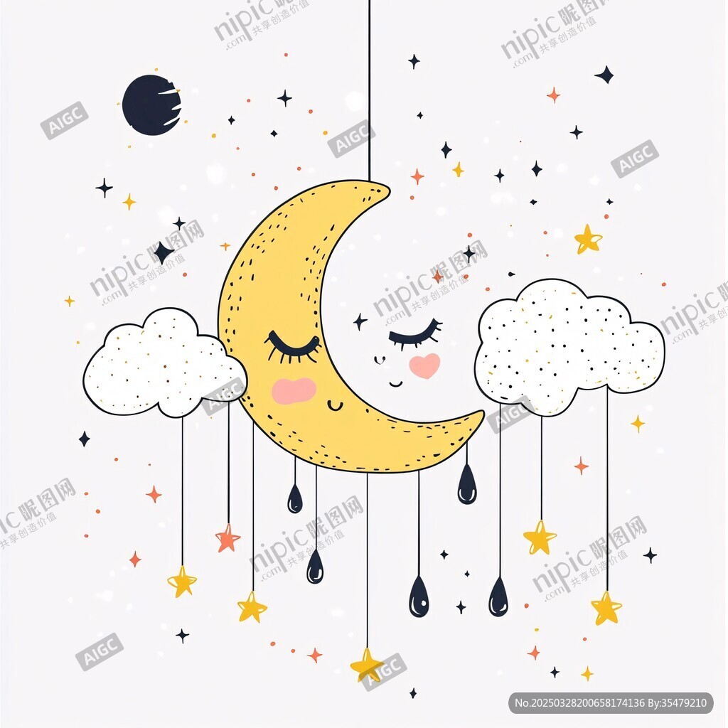 可愛月亮云朵夢幻夜飾圖