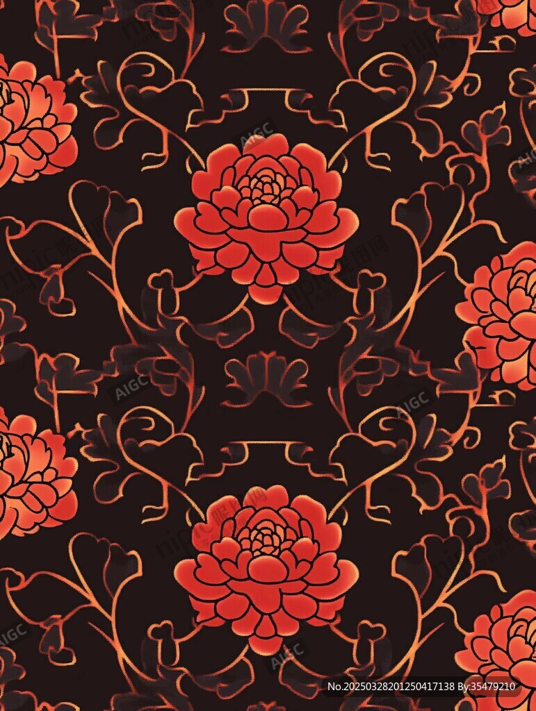 中式牡丹花紋樣精美圖案