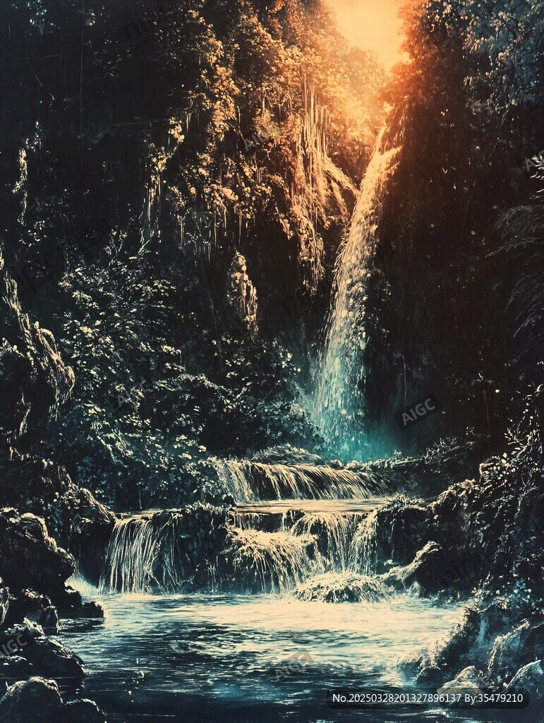 夢(mèng)幻瀑布下的光影奇景
