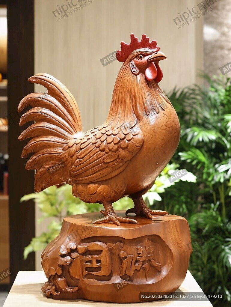 木雕公雞擺件 福滿吉祥
