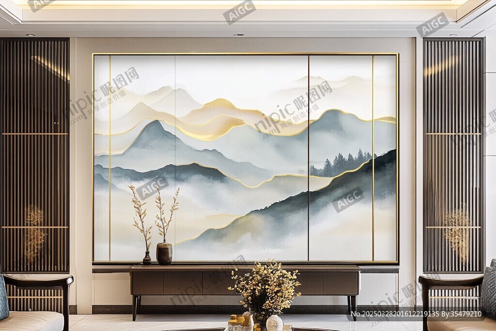 中式山水風客廳背景墻