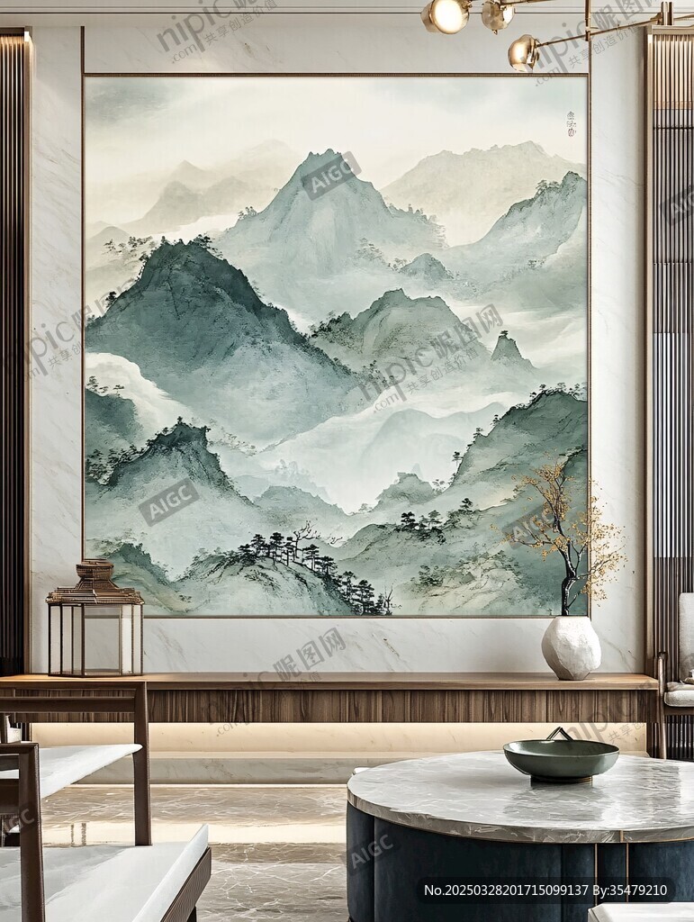 中式客廳的山水壁畫之美