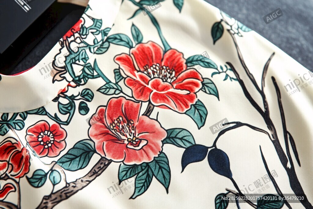 中式花卉印花精美服飾面料