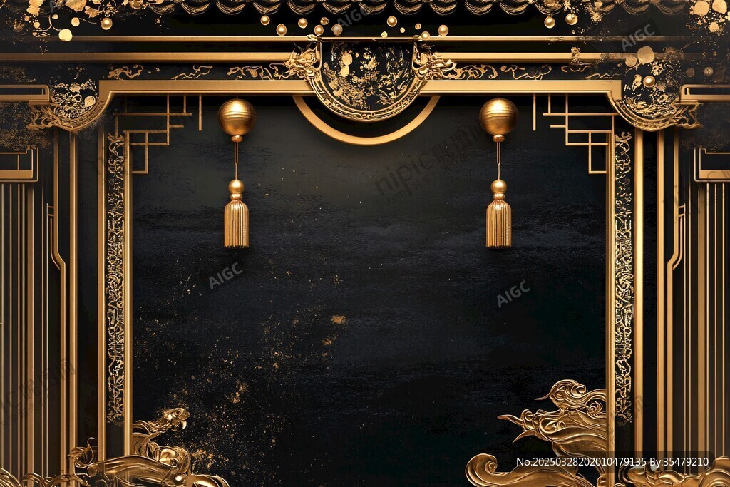 中式黑金華麗古典邊框背景
