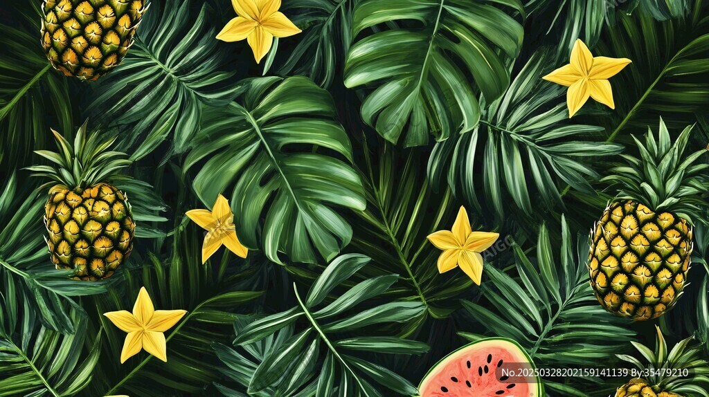熱帶水果綠植無縫背景圖