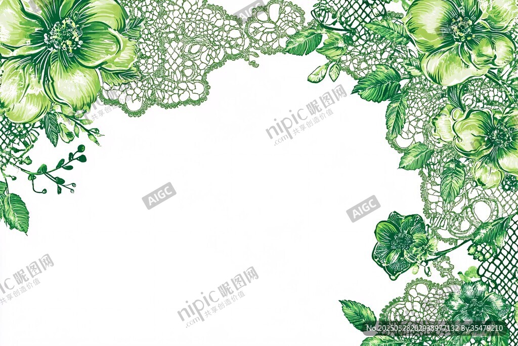 綠色花卉蕾絲邊框裝飾圖