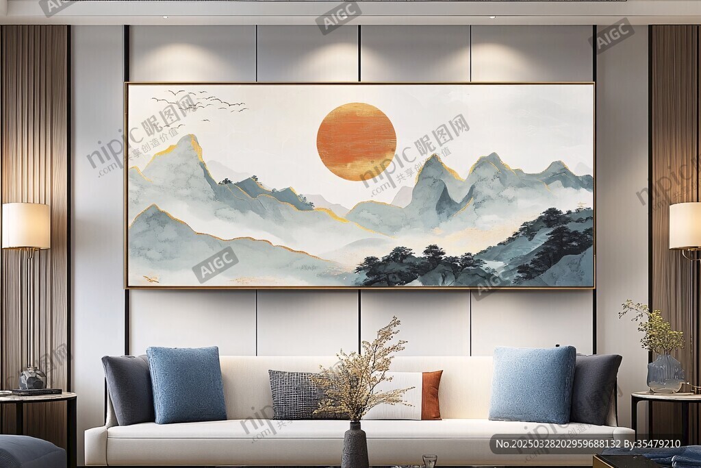 中式客廳山水掛畫裝飾