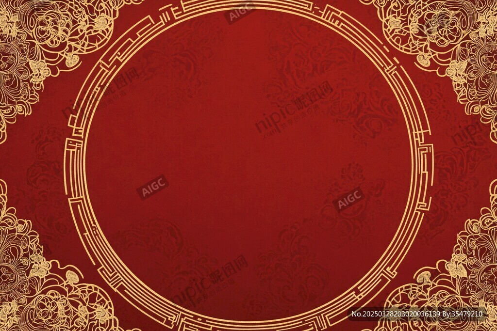 中式紅底金邊典雅背景圖