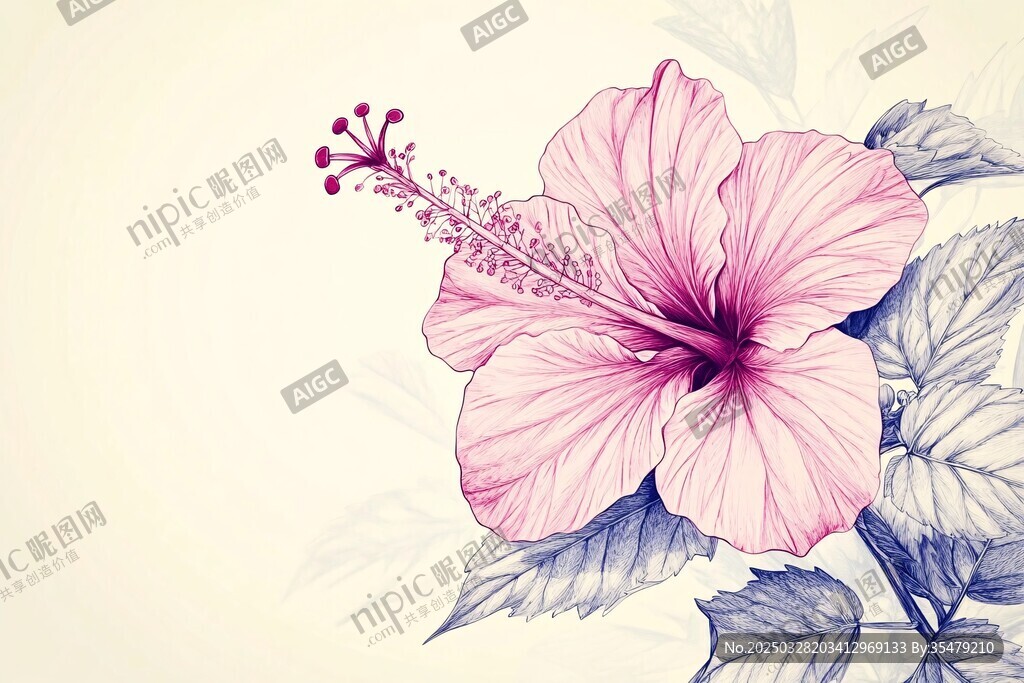 手繪粉色木槿花插畫(huà)