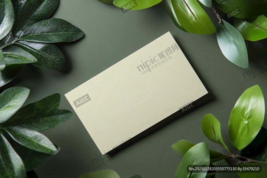 綠葉環(huán)繞的空白名片