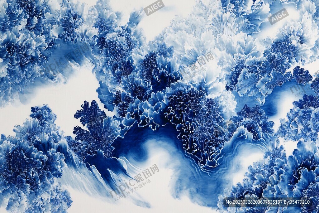 水墨藍韻山水圖