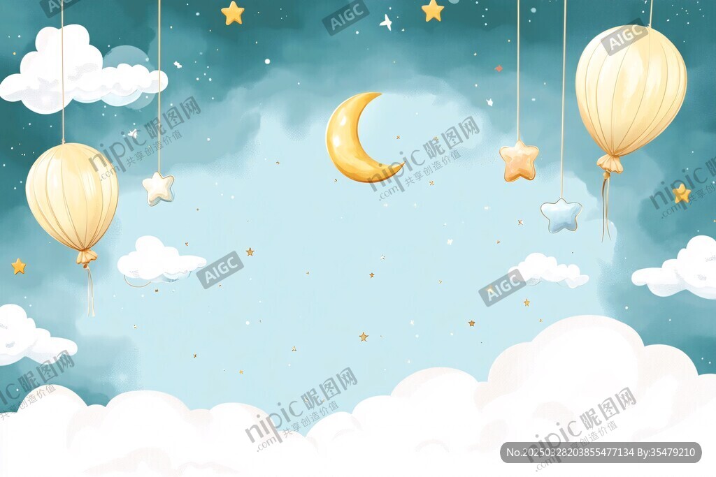 夢幻星空下的云朵與氣球