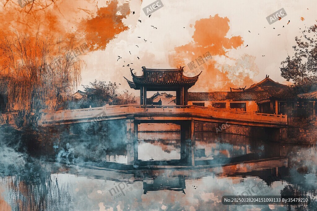 水墨風中式園林詩意景致