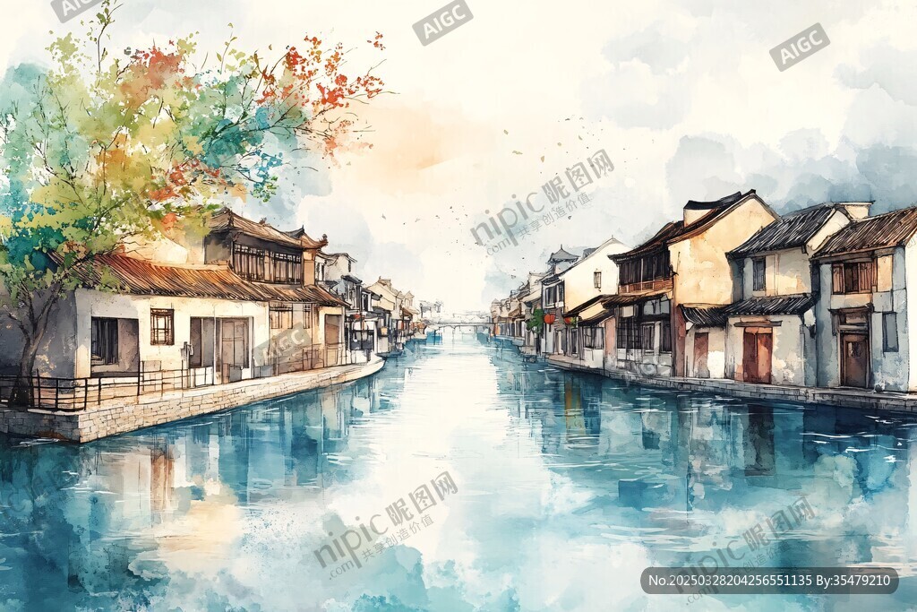 水墨江南水鄉詩意風光