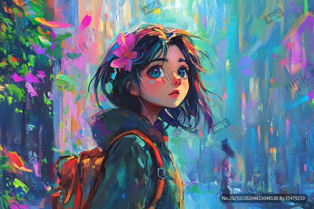 雨中漫步的夢(mèng)幻背包少女