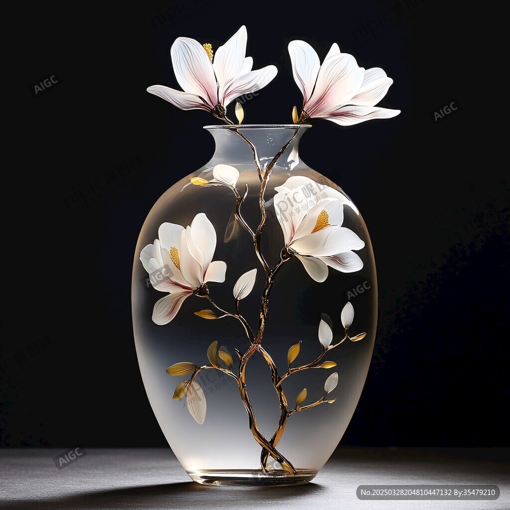 玉蘭花插于透明花瓶中