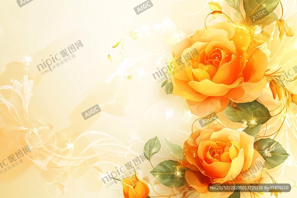 金黃玫瑰花卉背景圖